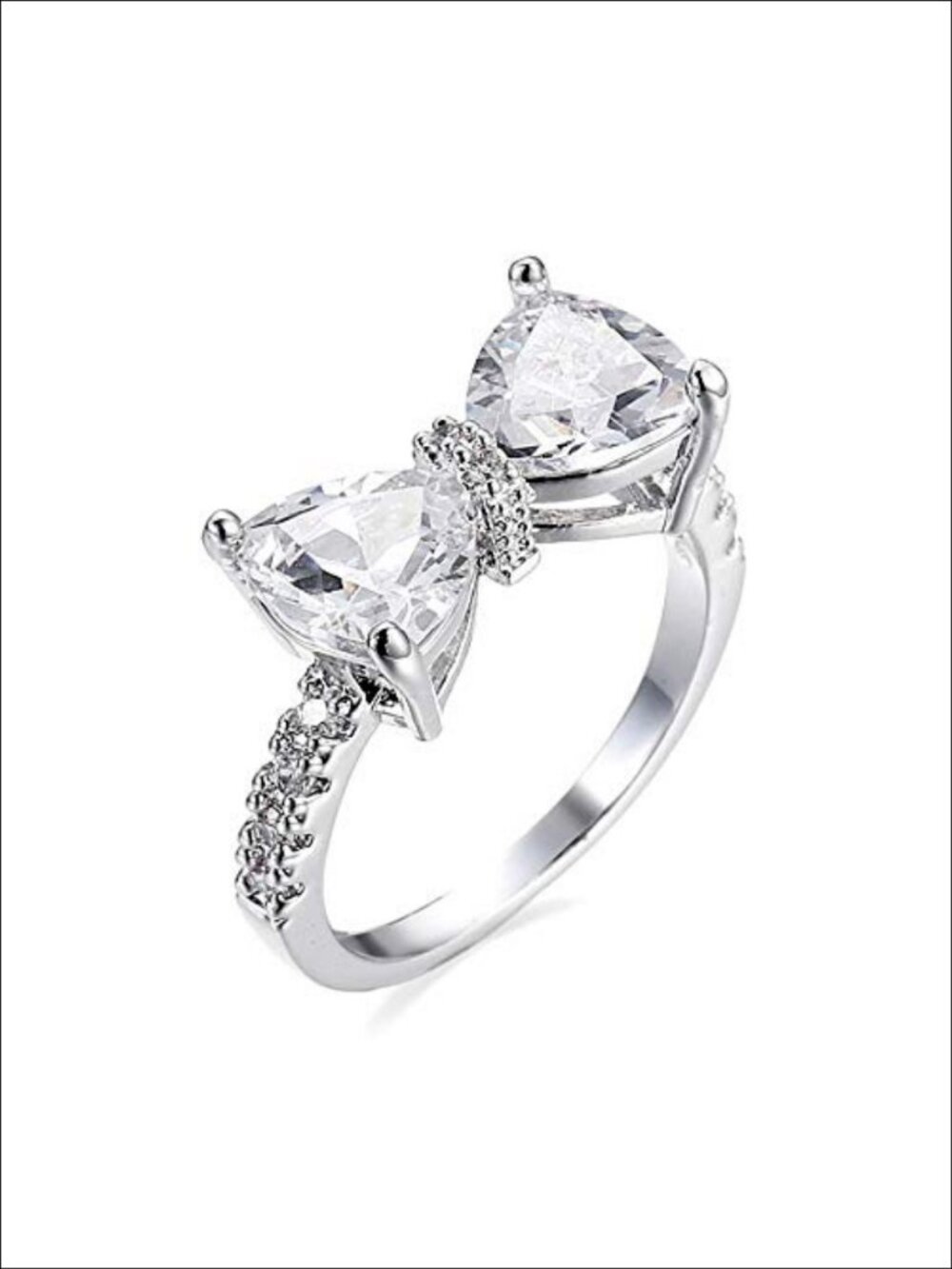 White Gold Plated Cubic Zirconia Bowknot Eternity Ring Wedding Engagement